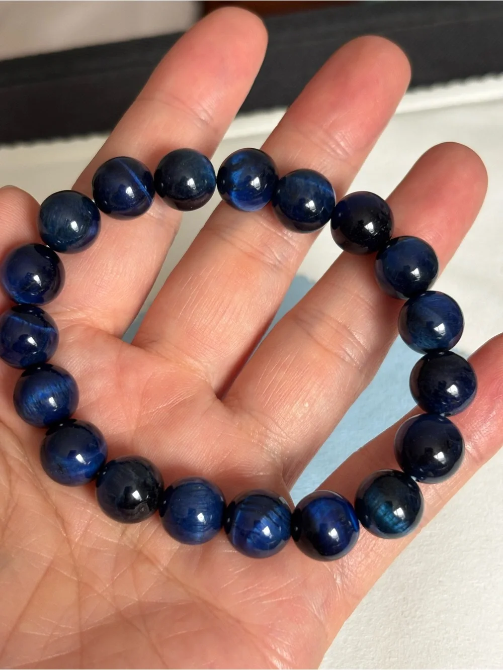 10mm Blue Tiger Eye Beaded Bracelet - Classic Navy Strand